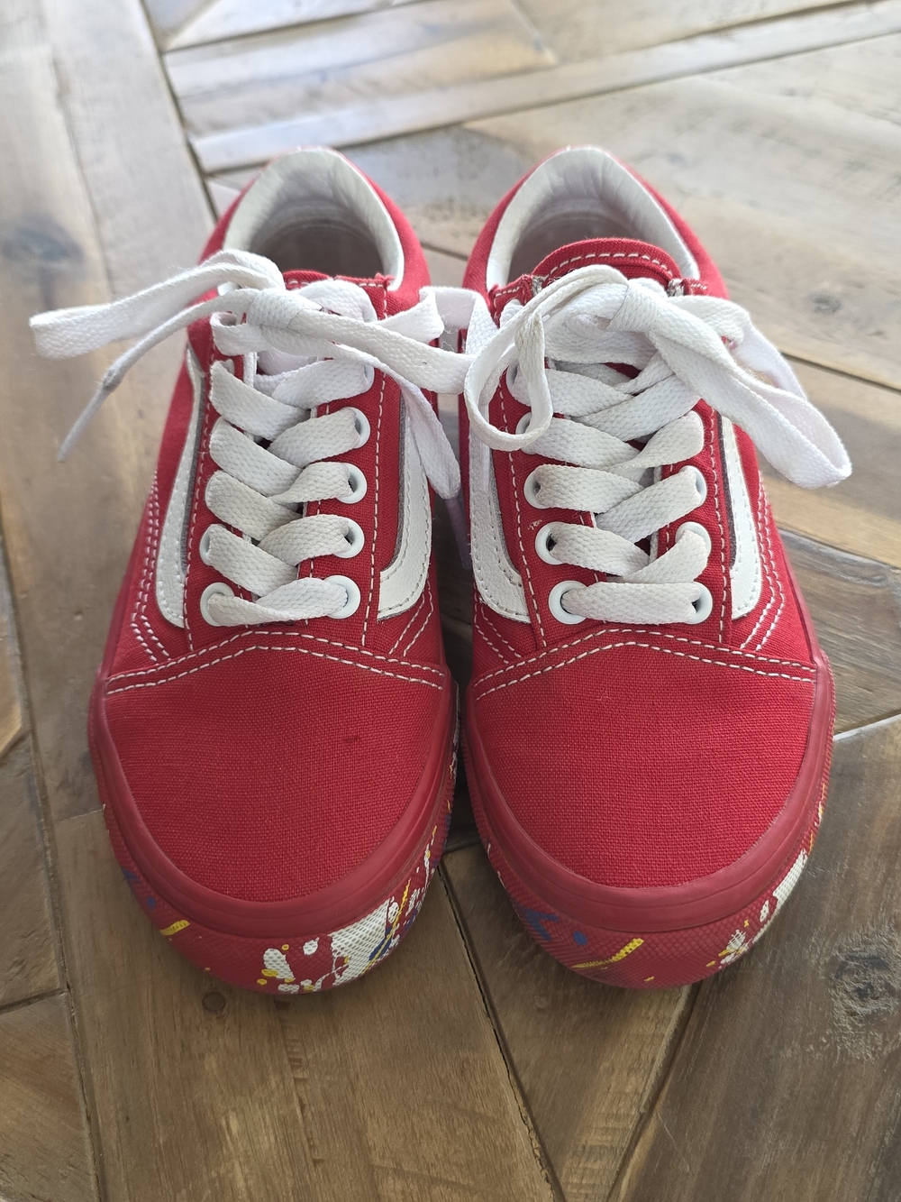 Kids Red Old Skool Paint Splatter Vans, Size 12